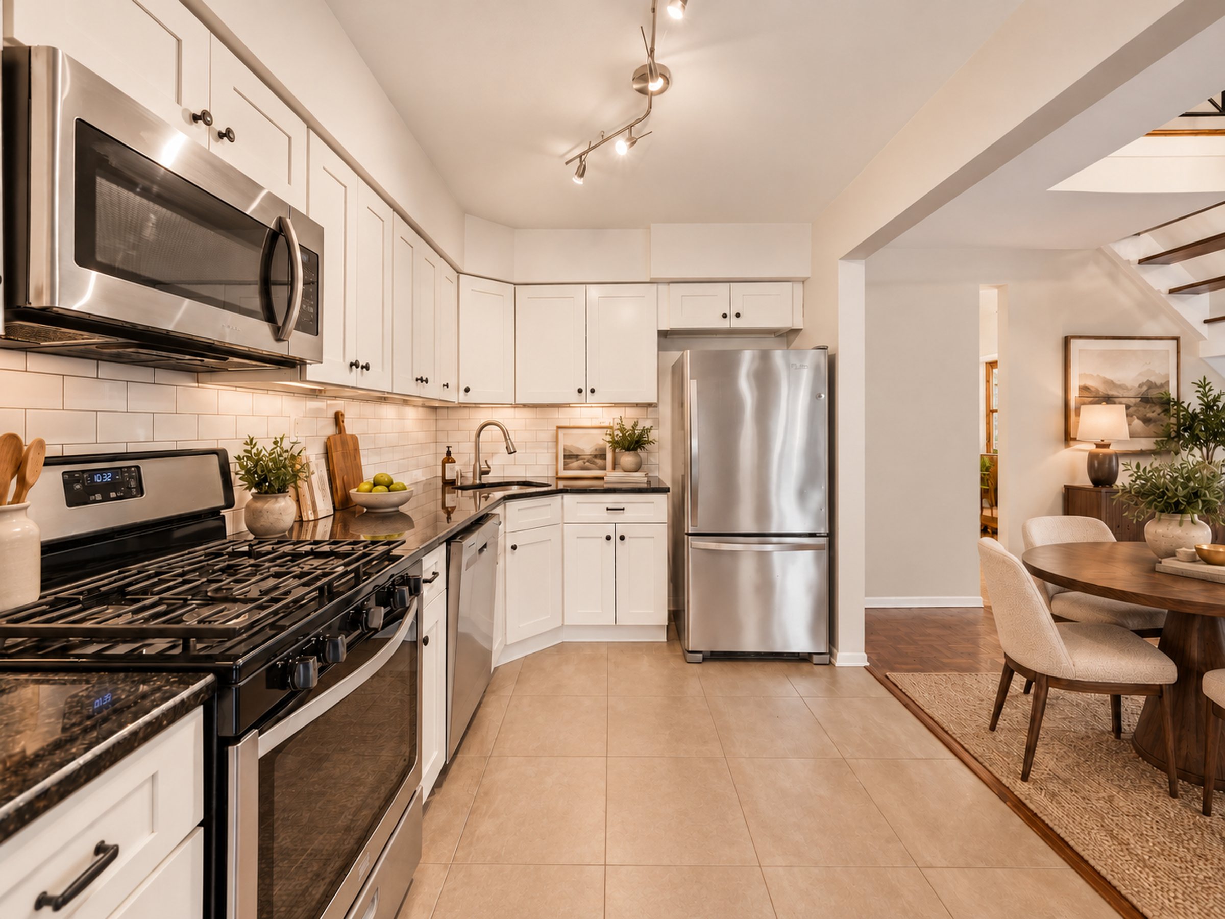 Kitchen with white cabinetry and stainless steel appliances at 361 Claremont Avenue, Unit 3 (virtually staged)
