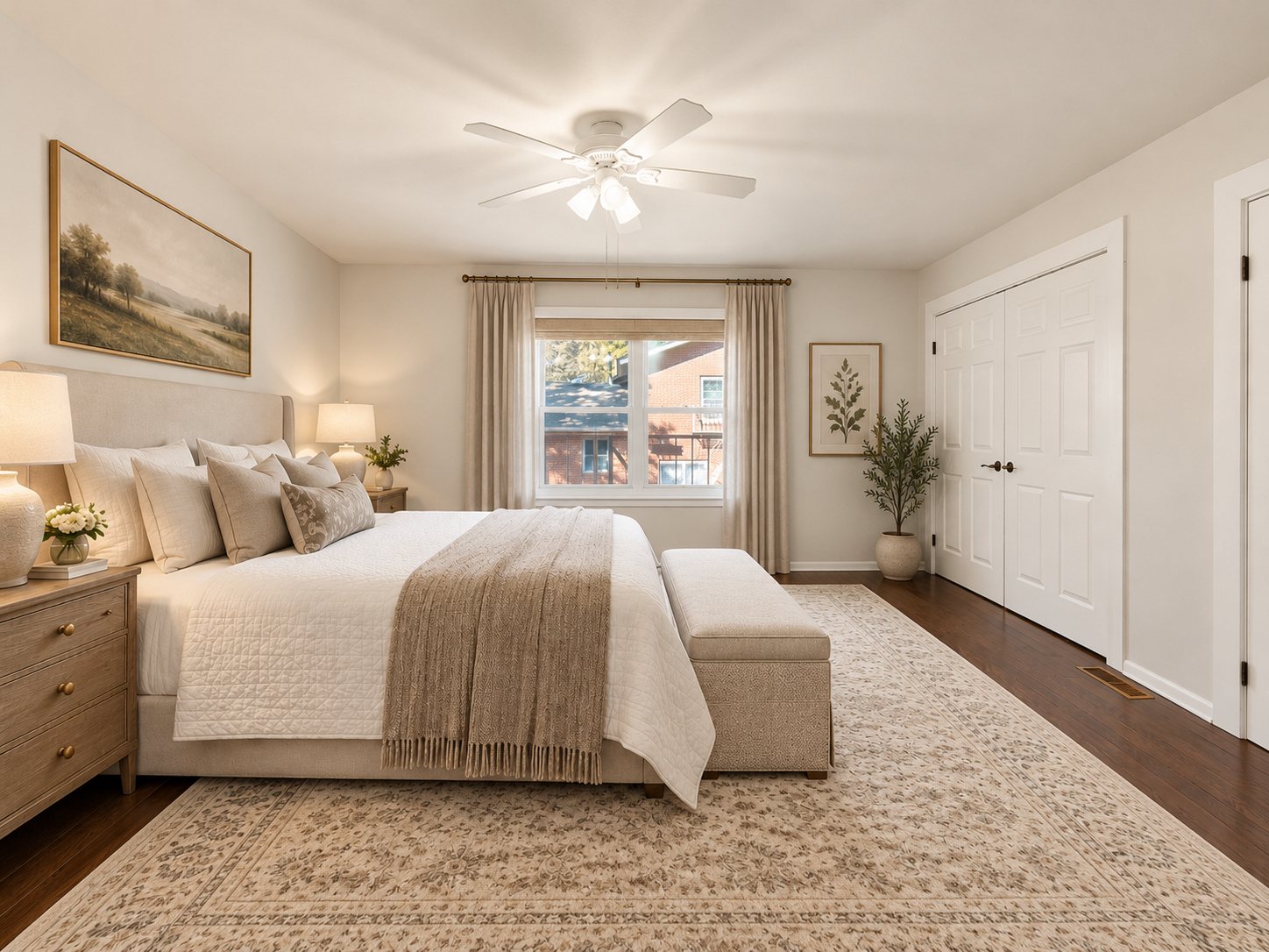 Second-floor primary bedroom at 361 Claremont Avenue, Unit 3 (virtually staged)
